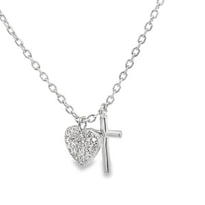 925 CZ PAVE HEART+PLAIN CROSS ANCHOR CHAIN  2.4g <br/>15527.42+3