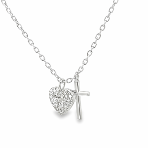 925 CZ PAVE HEART+PLAIN CROSS ANCHOR CHAIN  2.4g <br/>15527.42+3