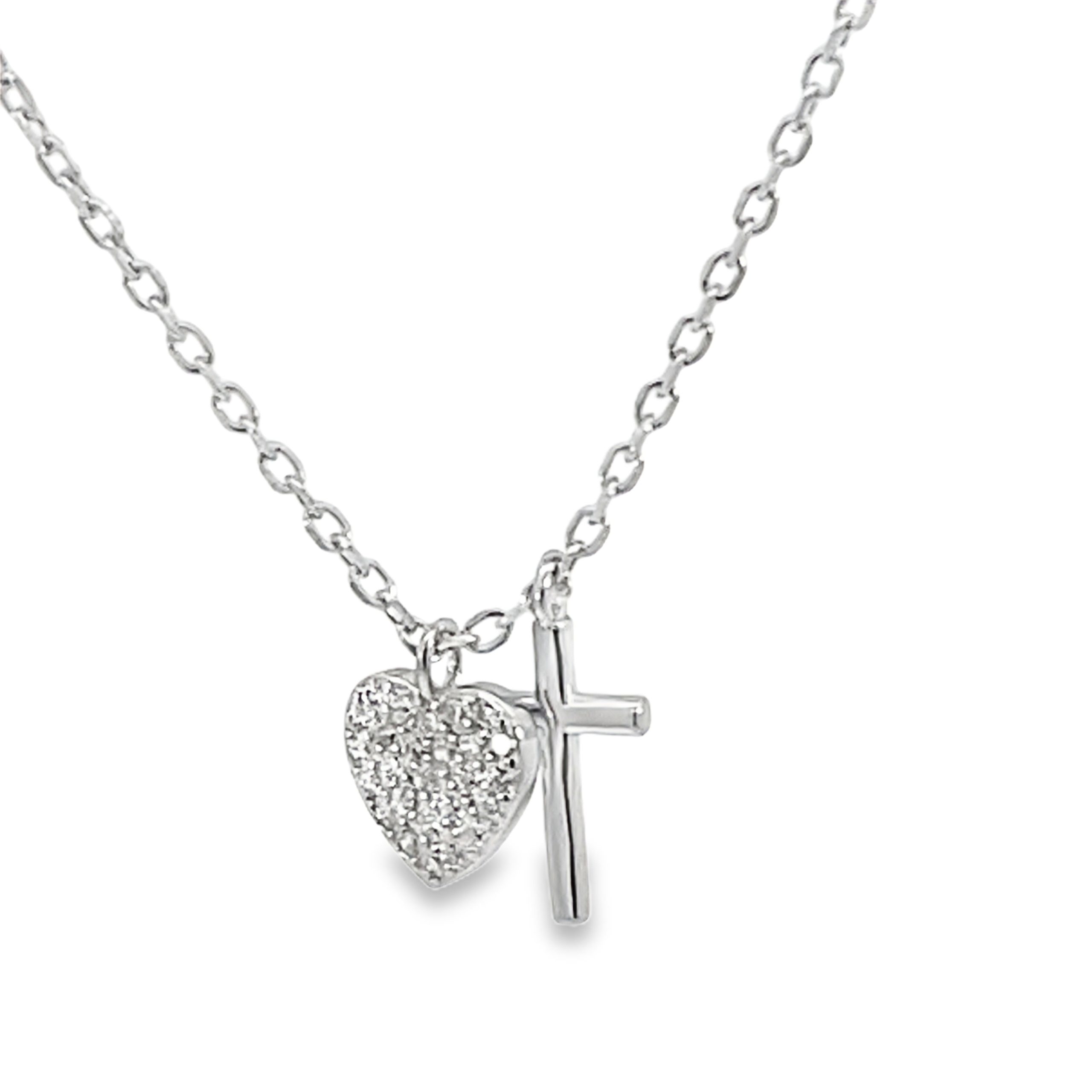 925 CZ PAVE HEART+PLAIN CROSS ANCHOR CHAIN 2.4g <br/>15527.42+3