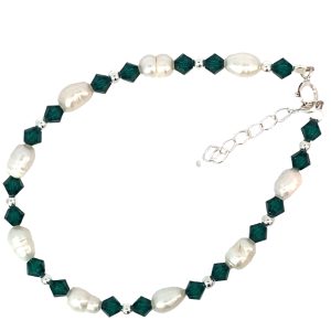 925 WH RICE PEARLS+GREEN SWAROVSKI BRACELET - 5MM <br/>15542.17+3