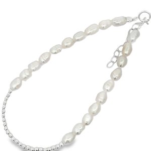 925 WHITE RICE FW PEARL+25 BALLS BRACELET - 4MM <br/>15543.17+3