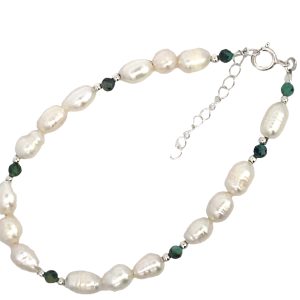 925 AFRICAN TURQ+WH RICE PEARL BRACELET - 6MM <br/>15544.17+3