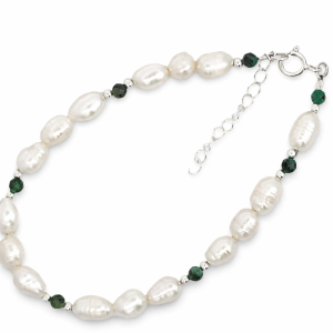 925 AFRICAN TURQ+WH RICE PEARL BRACELET - 6MM <br/>15544.17+3