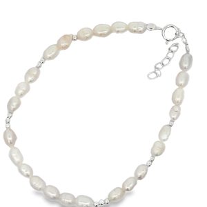 925 WHITE RICE FW PEARL+2+3 BALLS BRACELET - 4MM <br/>15546.17+3
