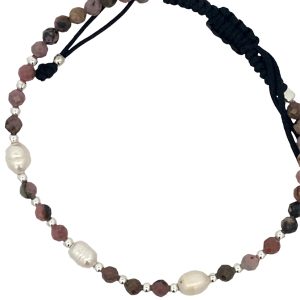 925 WH RICE FW PEARL+TOURMALINE SLIDING BRAC 4MM <br/>15548