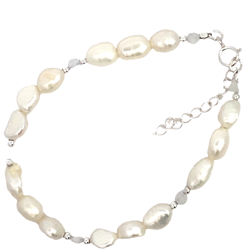 925 MOONSTONE+WH RICE PEARL BRACELET - 6MM <br/>15549.17+3