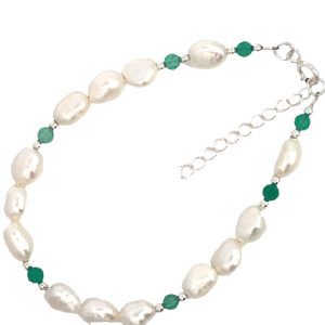 925 GREEN ONYX+WH RICE PEARL BRACELET - 6MM <br/>15550.17+3