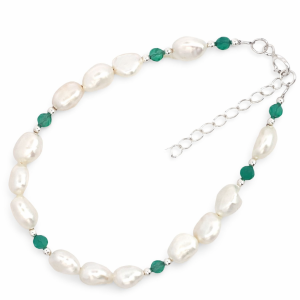 925 GREEN ONYX+WH RICE PEARL BRACELET - 6MM <br/>15550.17+3