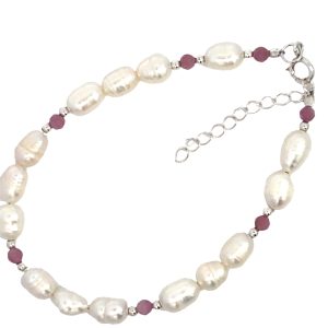 925 PINK TOURMALINE+WH RICE PEARL BRACELET - 6MM <br/>15551.17+3