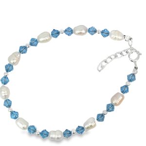 925 WH RICE PEARLS+BLUE SWAROVSKI BRACELET - 5MM <br/>15557.16+3