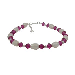 925 WH RICE PEARLS+RED SWAROVSKI BRACELET - 5MM