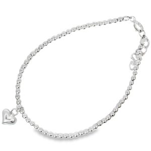 925 PUFF HEART ON BALLS BRACELET - 12X8+2.5MM <br/>15558.16+3