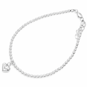 925 PUFF HEART ON BALLS BRACELET - 12X8+2.5MM <br/>15558.16+3