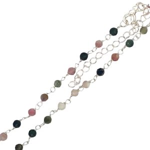 925 MIX TOURMALINE LINKED BEAD STYLE CHAIN - 3MM <br/>15561.38+8
