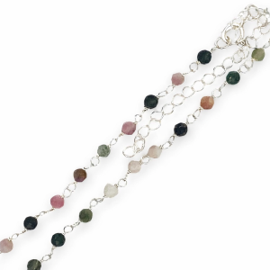 925 MIX TOURMALINE LINKED BEAD STYLE CHAIN - 3MM <br/>15561.38+8