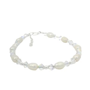 925 WH RICE PEARLS+CLEAR SWAROVSKI BRACELET - 5MM