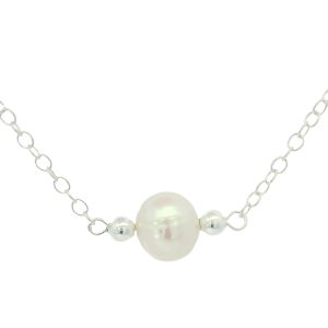 925 WHITE FW PEARL ON ANCHOR BRACELET - 7+1.8MM
