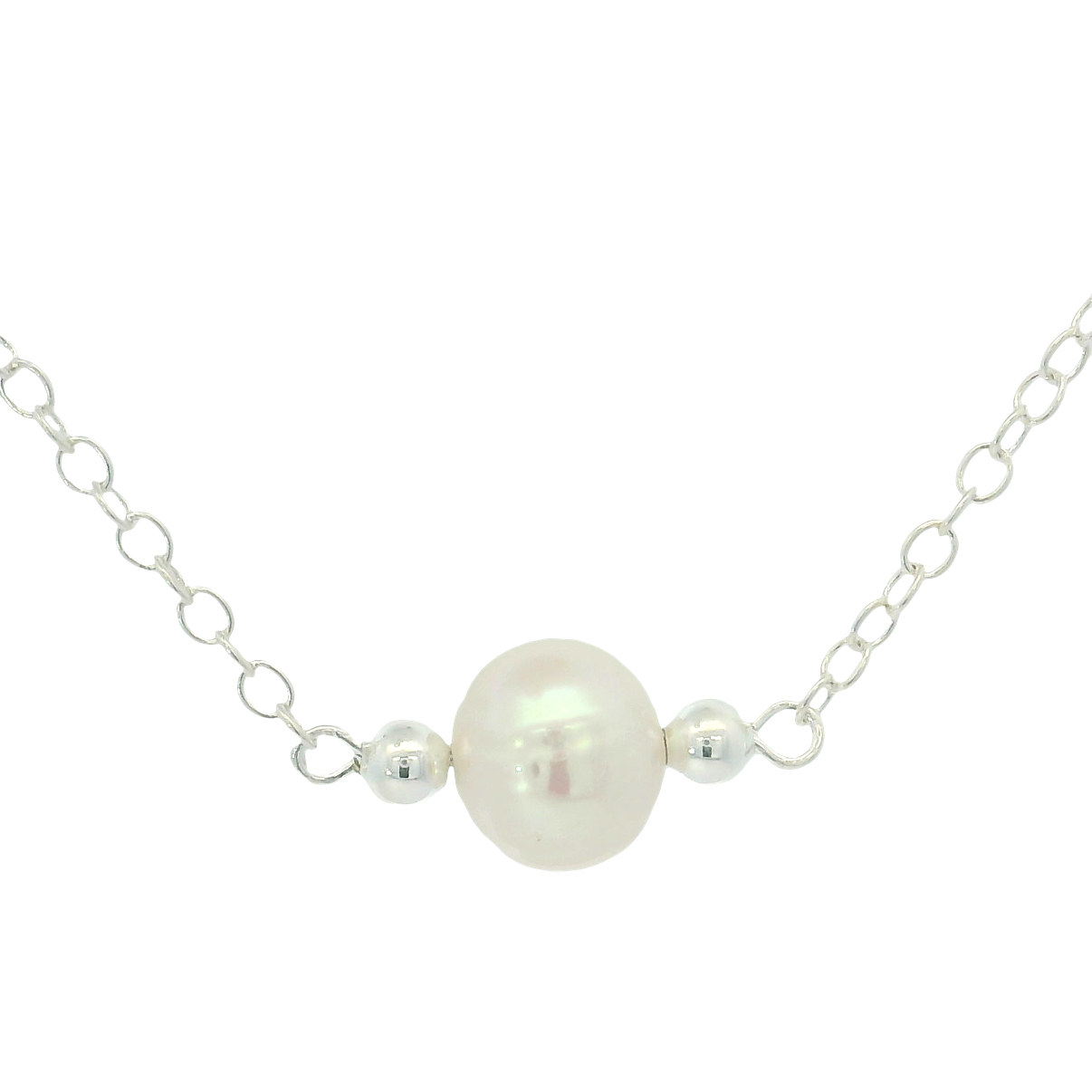 925 WHITE FW PEARL ON ANCHOR BRACELET - 7+1.8MM