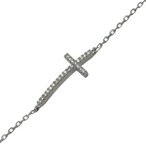 925 CZ PAVE CURVE CROSS ANCHOR BRAC - 25X10+1.3