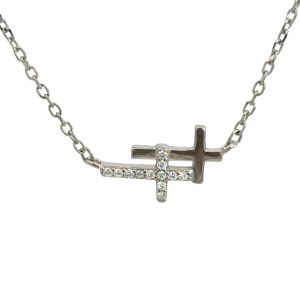 925 DBL CZ PAVE+PLAIN CROSS ANCHOR CHAIN 17X9+1.3