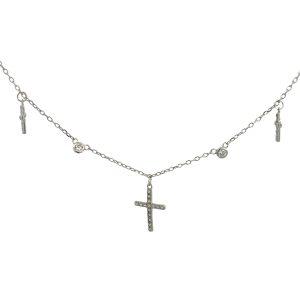 925 TRIP CZ PAVE CROSS+DBL DROP CZ CHAIN - 2.9g