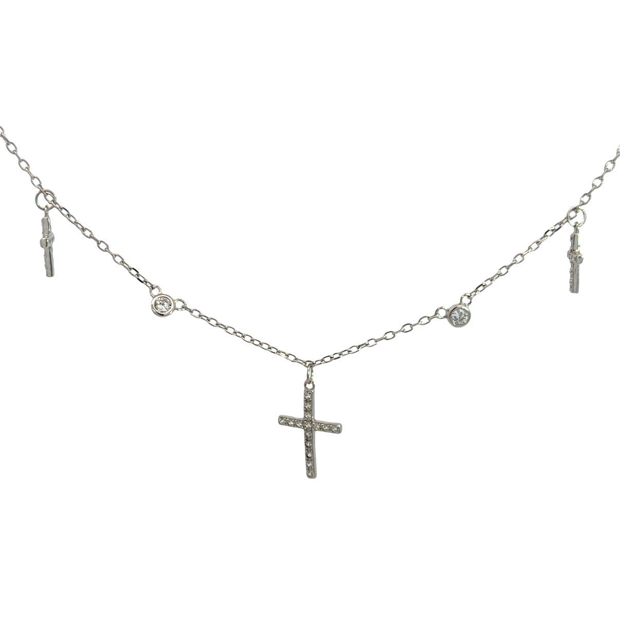 925 TRIP CZ PAVE CROSS+DBL DROP CZ CHAIN - 2.9g