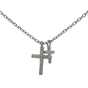 925 CZ PAVE+PLAIN DBL CROSS ON ANCHOR CHAIN - 2.2g