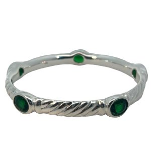 925 OVAL GREEN CZ ROPE ETCH BANGLE - 11MM - 16.5g