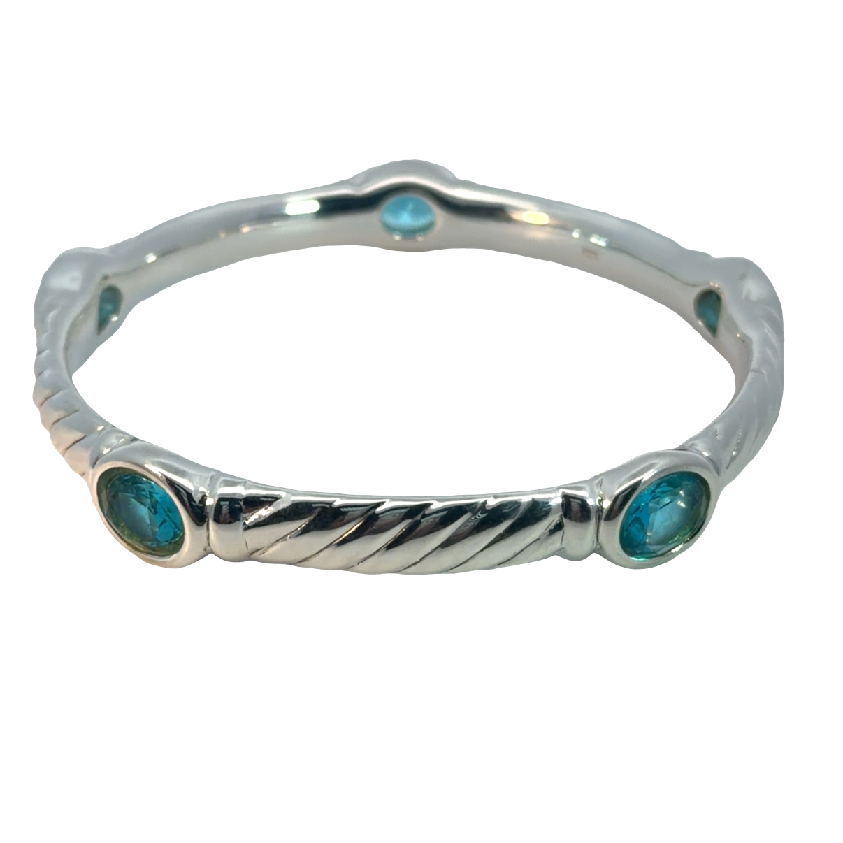 925 OVAL LIGHT BLUE CZ ROPE ETCH BANGLE 11MM 16.5g