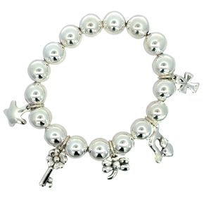 925 HOLLOW CHARMS ON BALLS BRACELET - 12MM - 27.9g