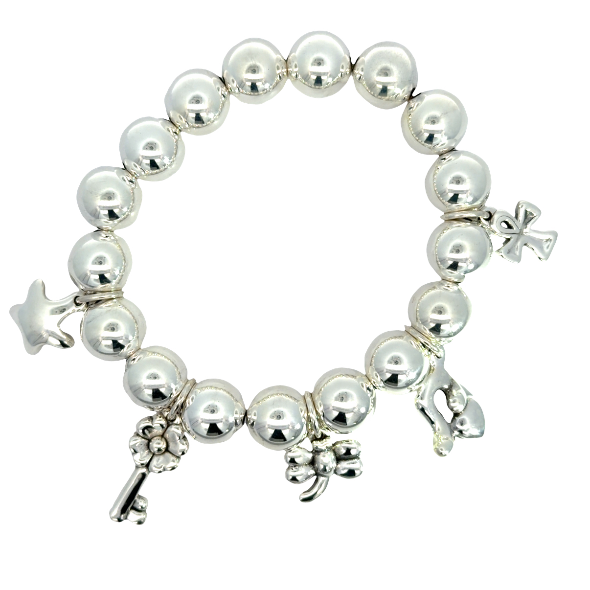 925 HOLLOW CHARMS ON BALLS BRACELET - 12MM - 27.9g