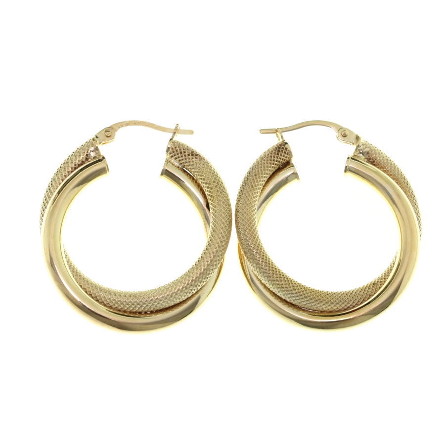 9CT YG HOL PLAIN+MESH DBL HINGE HOOPS - 30X6 3.2g <br/>2027 - Image 2