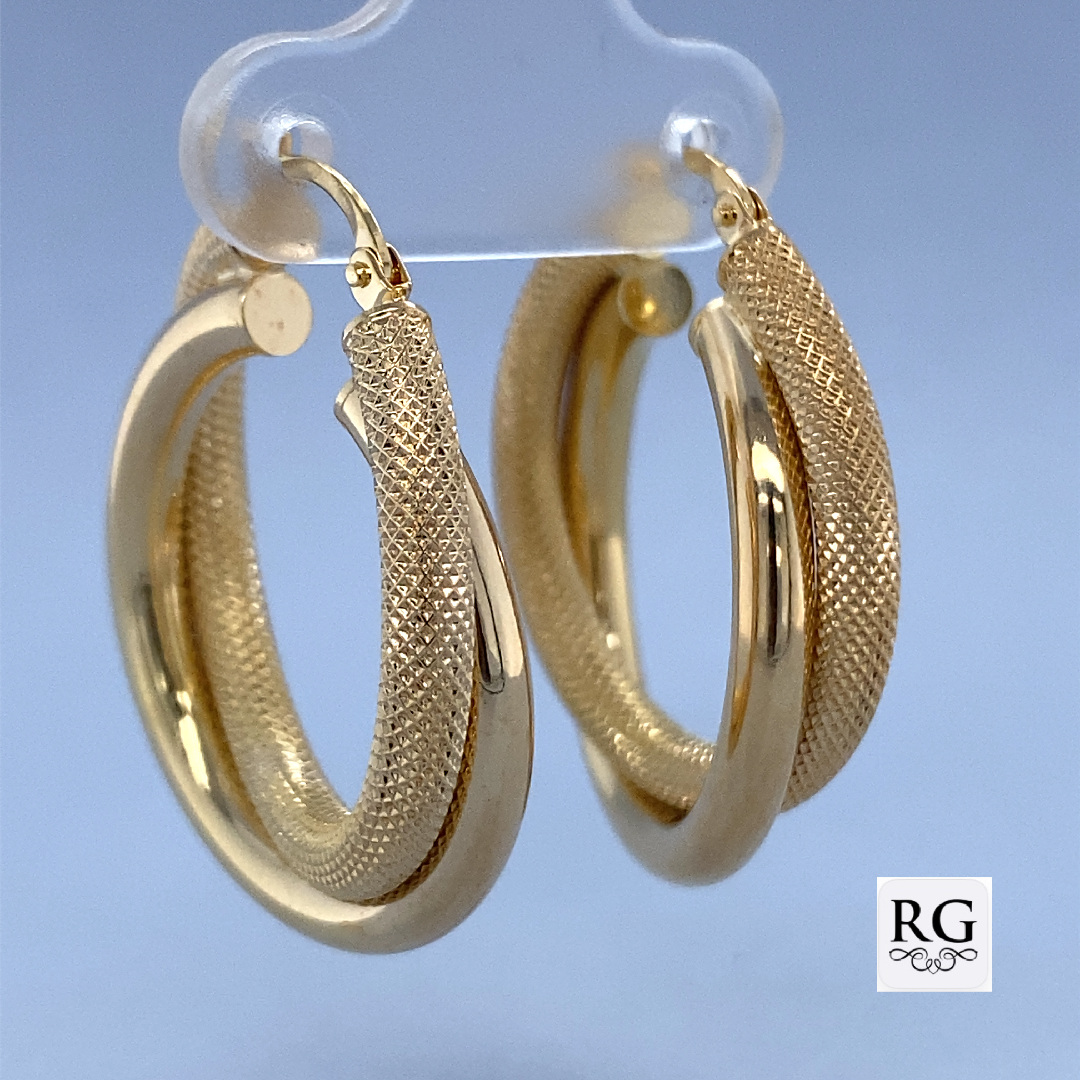 9CT YG HOL PLAIN+MESH DBL HINGE HOOPS - 30X6 3.2g <br/>2027