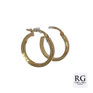 9CT YG ETCHED SQ TUBE HINGE HOOPS - 20X2 - 1.3g <br/>2048