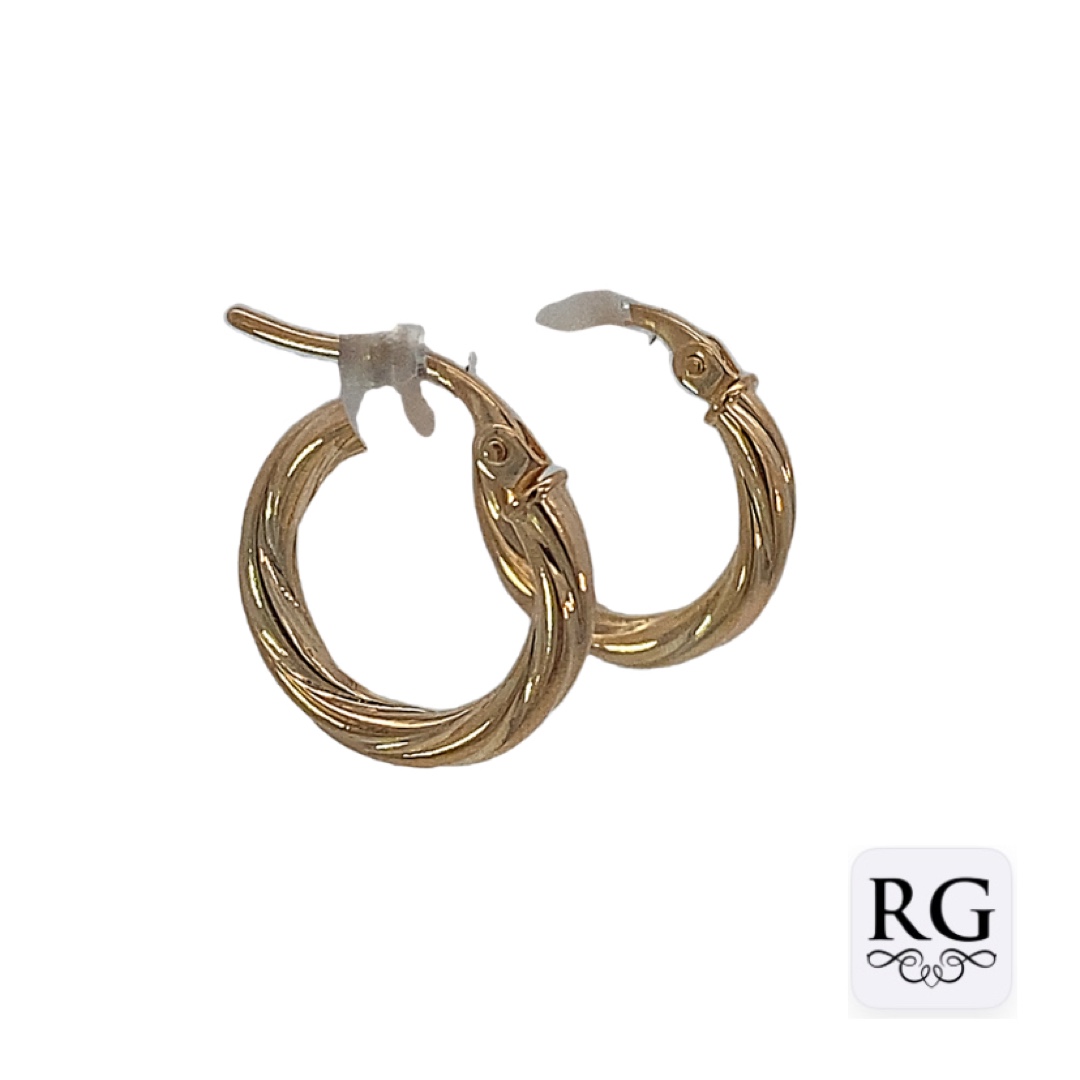 9CT YG HOL TWISTED TUBE HINGE HOOPS - 15X2 - 0.75g <br/>2052 - Image 2