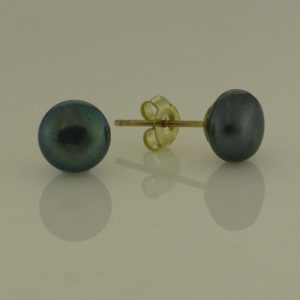 9CT FW PEACOCK COLOR PEARL STUDS - 7-7.5MM <br/>20566PEA