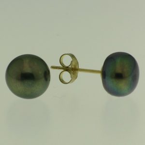 9CT FW PEACOCK COLOR PEARL STUD 9-9.5MM <br/>20723PEA