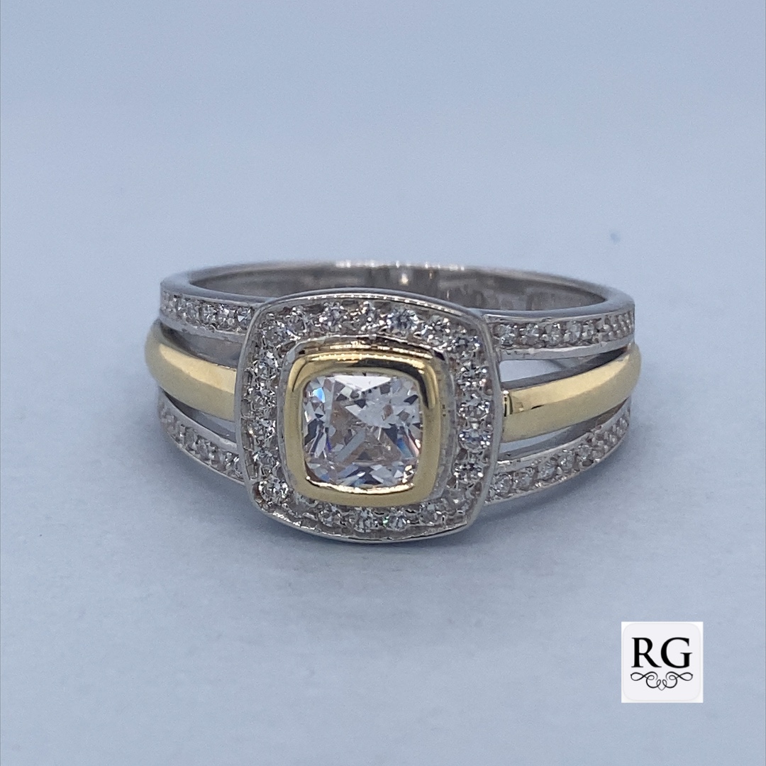 9CT+925 SQ CZ PAVE DRESS BAND RING - 11MM <br/>3033