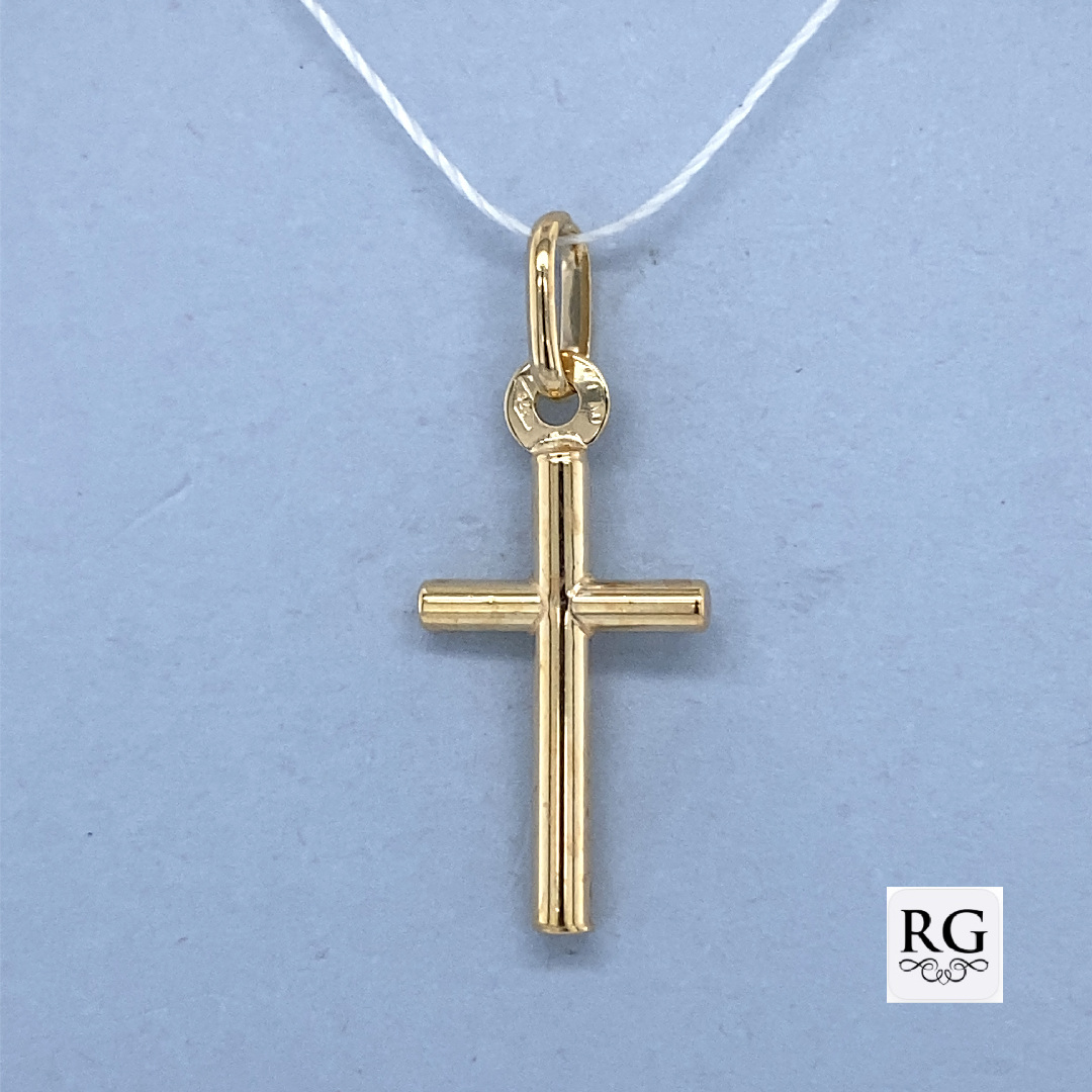 9CT YG HOLLOW RND TUBE CROSS - 25X10 - 0.7g <br/>542