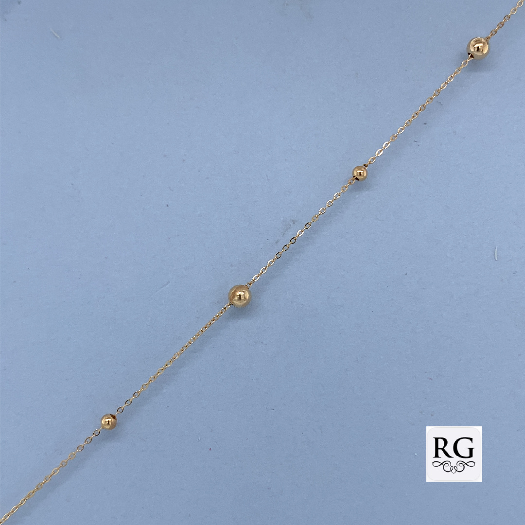9CT YG BALLS ON ANCHOR BRACELET+CHAIN - 3MM <br/>5515