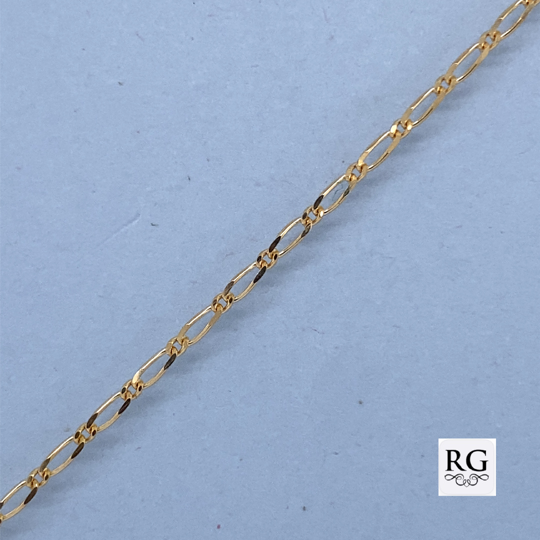 9CT YG 1X1 FIGARO CHAIN - 1.5MM - 46CM - 2g