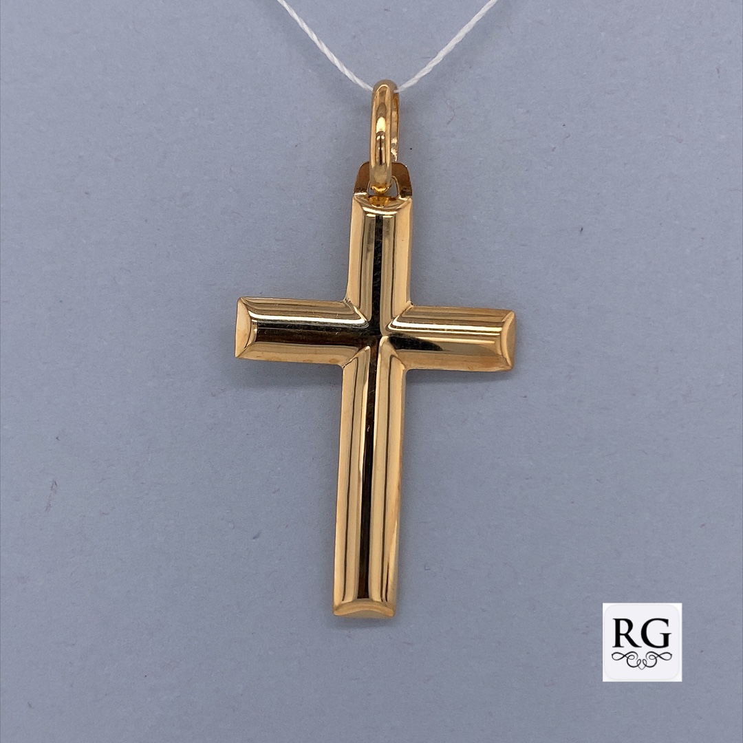 9CT YG HOLLOW BEVEL EDGE CROSS - 41X21 - 1.2g <br/>628