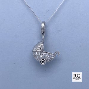 925 RH PL CZ PAVE BABY PRAM CHARM - 24X7 - 2.25g <br/>M10044