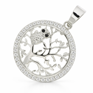 925 CZ PAVE OWL IN TREE OF LIFE RND PEND 28X20 2.2 <br/>M10046
