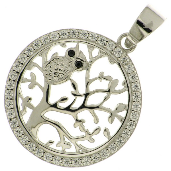 925 CZ PAVE OWL IN TREE OF LIFE RND PEND 28X20 2.2 <br/>M10046