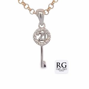 925 RH PL CZ PAVE 21st KEY PENDANT - 23X7 - 0.8g <br/>M10087