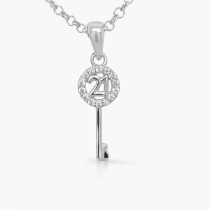 925 RH PL CZ PAVE 21st KEY PENDANT - 23X7 - 0.8g <br/>M10087
