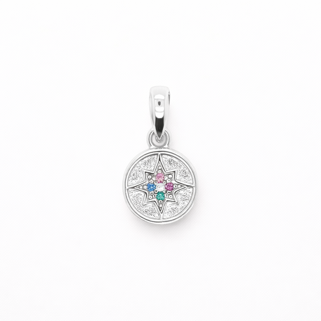 925 YG PL COL CZ PAVE BETHLEHEM STAR RND DISC <br/>M10130Y