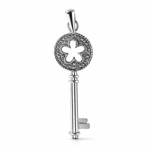 925 CUT OUT FLOWER MILLGRAIN KEY PENDANT - 37X11 <br/>M10219