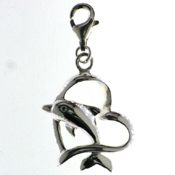 925 DOLPHIN IN OPEN CUT HEART CHARM - 32X18 - LOBS <br/>M10236 - Image 2